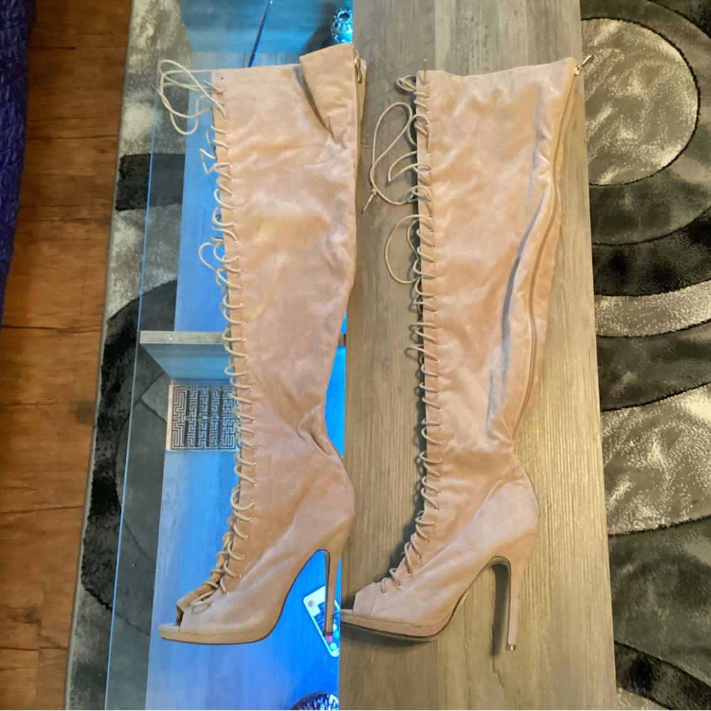 Liliana Suede Knee Lace Up High Heels / Boots Size 8